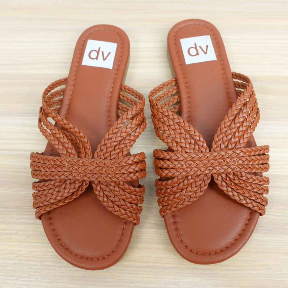 Coastal Boho Slide Sandals Womens 6 Cognac Braided Beach Summer DV Dolce Vita
